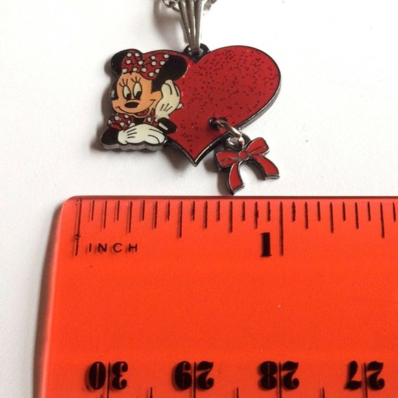 Vintage Disney Minnie Mouse Charm Necklace Silver Plated Enamel Disneyana 20" - Picture 7 of 8